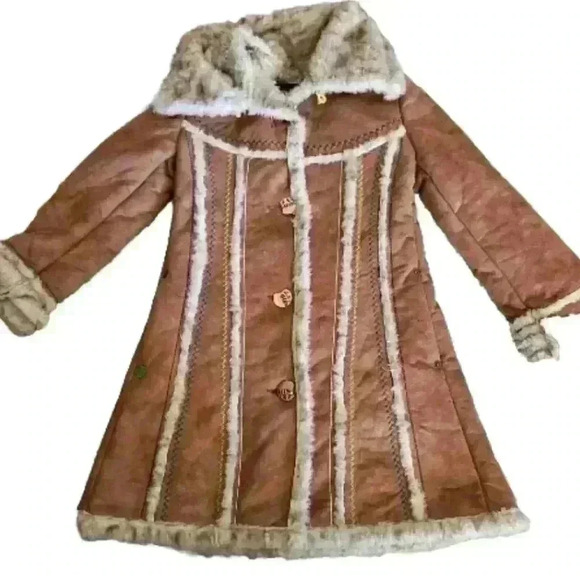 Miss Sixty Womens Suede Vintage 70s Penny Lane Bohemian Faux Fur Trim Coat XS - Picture 5 of 16